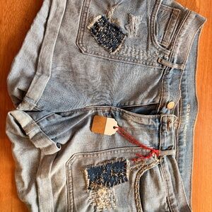 upscale denim shorts, one of a kind by artist Jeanne Prom
